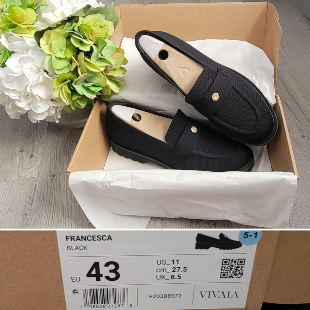 Vivaia Francesca Black Round-Toe Platform Chunky Heel Penny Loafers, US 11 EU 43 - Picture 2 of 16